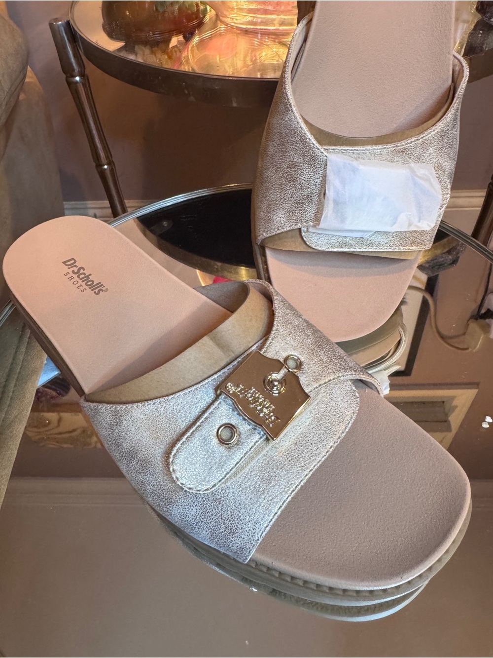 Dr. Scholl's Women's Metallic Gold Slide Sandals Sz 11Wide